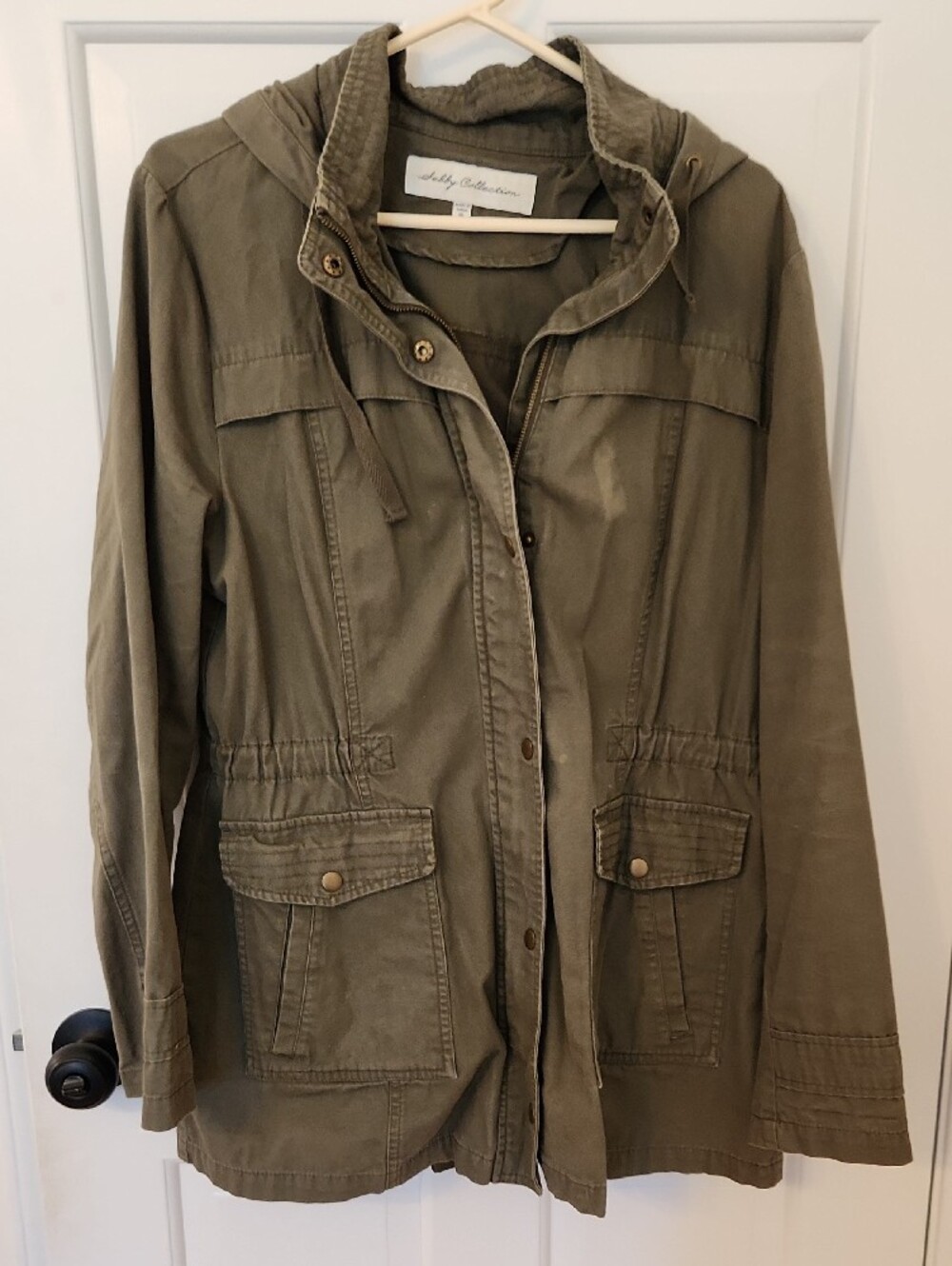 Women's Olive Utility Jacket with Hood and Front Pockets